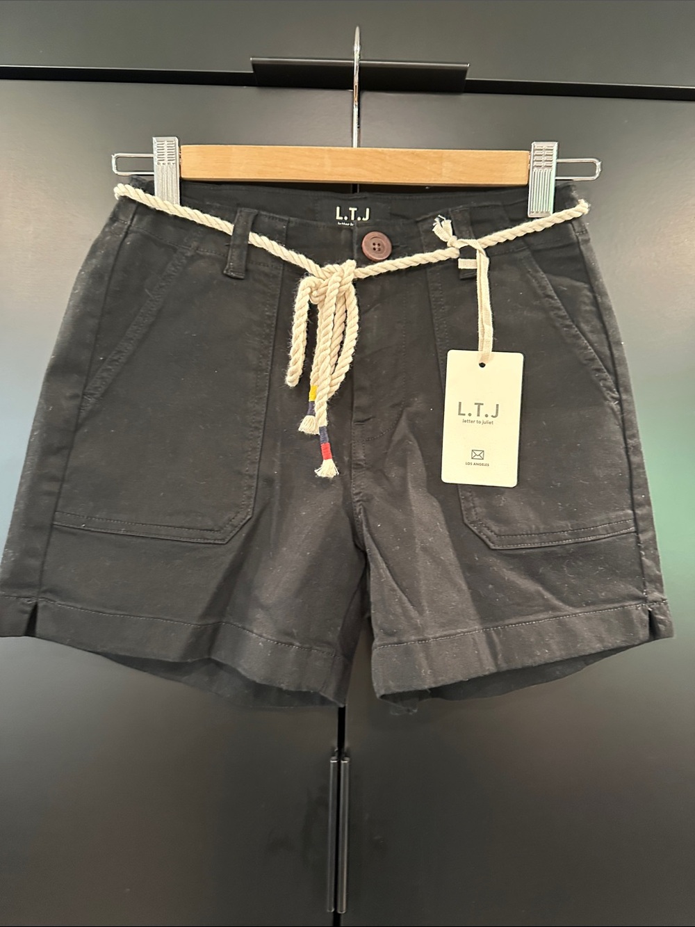 NEW Letters to Juliet Black Rope-Belt Shorts